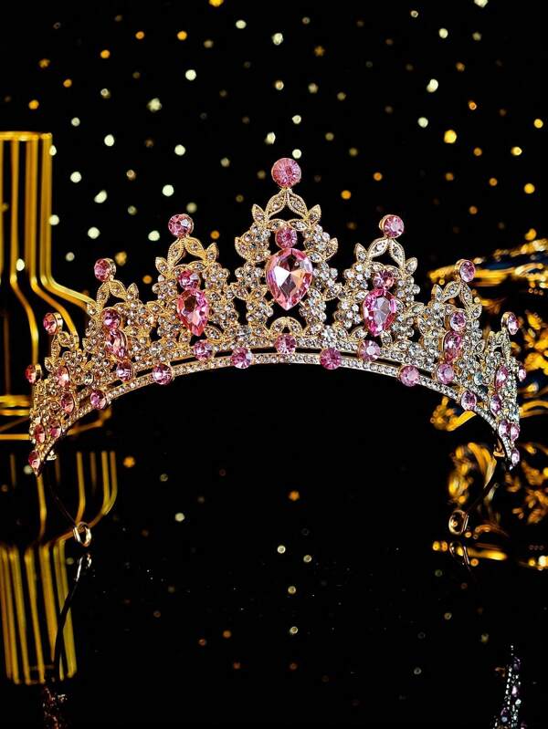 1pc Children's Gold-Color Shiny Multi-Color Rhinestone Decor Crown Headpiece, Holiday Dress Up Accessory, Suitable For Kids' Stage Performance, Fashion Show, And Children's Birthday Gift