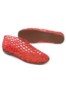 Blue Mesh Ballet Flats Shoes For Women Dressy Comfortable Jelly Ballerina Flats For Women HollowJelly Flats Clear Jelly Sandals For Women - 紅色 - 查看 5