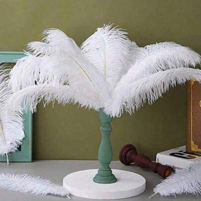 5pcs Long Stem Artificial Feathers, White In Color, Suitable For Stage Performance Decor, Wedding Valentine's Party Decor, Floral DIY