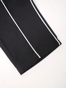 1件装少女休闲宽松个性化韩版拼接时尚百搭直筒工装裤，带口袋，适合春、夏、秋、冬四季穿着。 - 黑色 - 查看 11