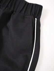 1件装少女休闲宽松个性化韩版拼接时尚百搭直筒工装裤，带口袋，适合春、夏、秋、冬四季穿着。 - 黑色 - 查看 9