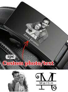 1pc Custom Belts For Men, Men Custom Ratchet Buckle, Rectangular Buckle Can Customize Images Text, Personalized Belts For Men, Genuine Leather Ratchet Belt, Personalized Leather Belt For Anniversary, Engraved Belts For Men - Style a - View 2