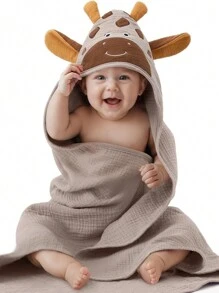 Muslin Baby Hooded Towel, Soft And Absorbent Bath Towel For Newborn, Infant, Toddler, Unisex, 32″X32″
