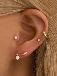 1入組925銀蛋白石耳釘 | 18k白金鍍層低過敏性耳釘 | 立體切割鋯石耳釘適用於女士日常裝飾 | 精美珠寶適用於派對生日禮物 - 銀色 - 查看 4