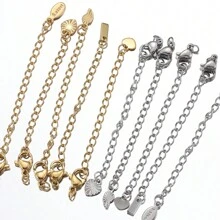 10pcs Stainless Steel Extension Chain With Lobster Clasp, Suitable For DIY Jewelry Making, Necklaces And Bracelets
