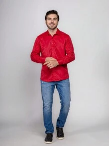 Men's Plain Wrinkle-Free Dress Shirt - Red - View 4