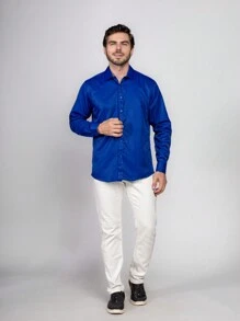 Men's Plain Wrinkle-Free Dress Shirt - Xanh đậm - Xem 2