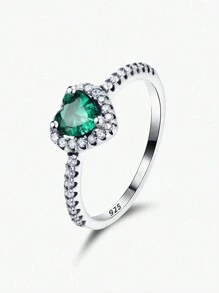 Winglove 一套925纯银绿色心形水晶项链、戒指、耳环首饰套装，优雅女士礼物 - 綠色 - 查看 7