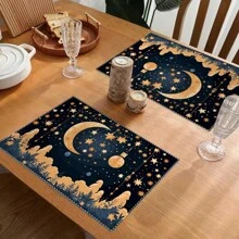 Juego de manteles individuales de Ramadán Kareem de 1/2/4 piezas, manteles individuales de Eid Mubarak de 12x18 pulgadas con lámpara de luna y estrella, manteles individuales rústicos de granja para mesa de comedor, muchos diseños y cantidad de manteles individuales