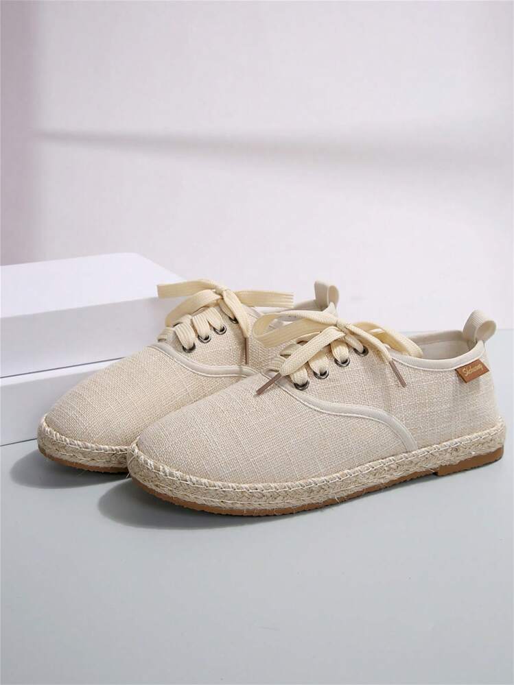 Giày thể thao vải bố nữ mùa thu 2025, giày bệt, giày đi làm nhẹ, thoáng khí, giày đánh cá đế dệt màu be - trắng - Xem 8