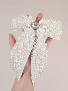 1pc/2pcs White Bow Hair Clips For Girls,Fabric Pearl Hair Bows,Fashion Hair Accessories For Girls Best Friend Bridal Gifts