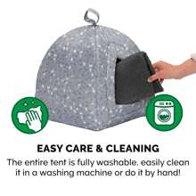 Cat Bed Cave For Indoor Cats & Small Dogs, Washable & Foldable W/ Removable Cushion Print Pet Tent - Gray , Small - Grey - View 4