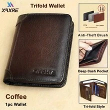 XAXRE 男士顶级真皮三折钱包，带身份证窗口，RFID 防盗刷，大容量，翻盖式身份证夹层 - 浪漫情人节男士礼物 - 真皮材质 - 适合日常使用 - 父亲节及商务人士的完美礼物