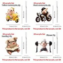 1pc Cute Pig Riding Bicycle Decor Acrylic Hanging Ornament, Car Interior Accessory, Backpack Charm, Home Decor - Multicolor - View 2