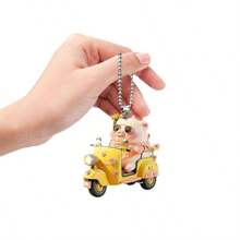 1pc Cute Pig Riding Bicycle Decor Acrylic Hanging Ornament, Car Interior Accessory, Backpack Charm, Home Decor - Multicolor - View 9
