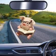1pc Cute Pig Riding Bicycle Decor Acrylic Hanging Ornament, Car Interior Accessory, Backpack Charm, Home Decor - Multicolor - View 3