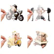 1pc Cute Pig Riding Bicycle Decor Acrylic Hanging Ornament, Car Interior Accessory, Backpack Charm, Home Decor - Multicolor - View 10