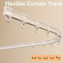 (Upgraded Version) Flexible And Bendable Ceiling Curtain Track 78.74/118.11/157.4/196.85 Inch White Curtain Track Curved Ceiling Curtain Track Installed On Room Dividers Shower Curtain L-Shaped U-Shaped Convex Window RV Curtain Track (Stainless Steel Clip Curtain Accessory)