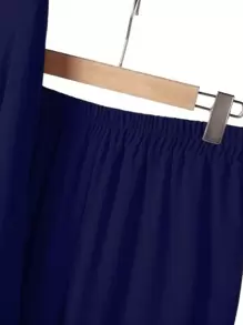 Women's Fashionable Solid Color Long Shirt & Wide Leg Pants Arabic Style 2 Pieces Set, Dignified And Appropriate - Navy Blue - View 5