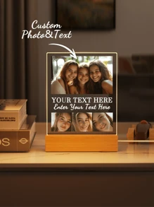 Customized Photo Collage LED Night Light, Acrylic Personalized Photo & Text Night Lamp, Customized Photo Lamp, Personalized Photo Collage LED Light, Couple Photo Frame - Large Rectangular Cube - 1 Large and 3 Small Pictures - View 7