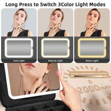 15''X11'' Large Makeup Bag With Removable Lighted Mirror, Professional Travel Makeup Train Case PU Leather Cosmetic Make Up Organizer With Adjustable Dividers & Brush Storage Board - màu đen - Xem 4