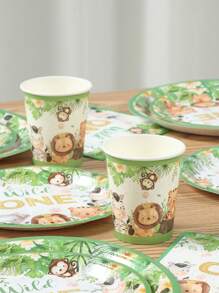 40 件/套丛林动物主题 1 岁生日派对装饰一次性餐具、一岁派对装饰 1 岁生日装饰一次性餐具、生日礼物派对礼物一次性食品容器、厨房食品托盘蛋糕托盘 - 1歲生日 - 查看 7