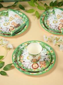 40 件/套丛林动物主题 1 岁生日派对装饰一次性餐具、一岁派对装饰 1 岁生日装饰一次性餐具、生日礼物派对礼物一次性食品容器、厨房食品托盘蛋糕托盘 - 1歲生日 - 查看 2