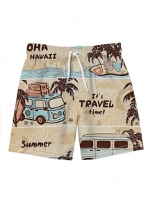 Open Phase 男士 3D 夏季房车椰子树印花沙滩裤，夏威夷风情 - 彩色 - 查看 5