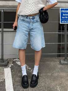 NVFelix 2025 New Women's Y2K Street Summer Casual Outdoor Hot Fashion Five-Point Shorts Straight-Leg Washed Jeans - Medium Wash - View 1