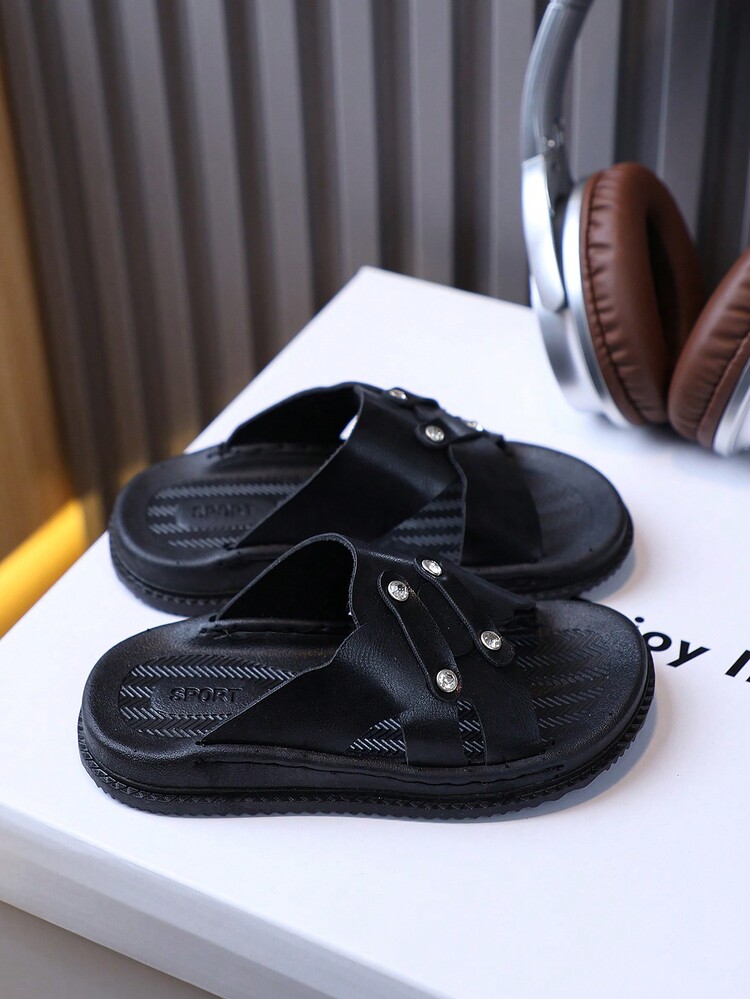 1 Pair Children Fashion Soft-Soled Indoor Outdoor Sandals, Boys/Girls Comfortable Slippers - Black - View 7