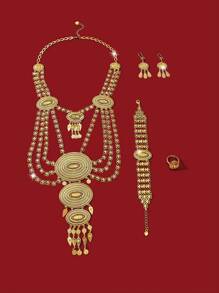 MGYI Modeschmuck-Set aus goldfarbenem Kupfer in luxuriösem Retro-Stil für Frauen, 18 Karat vergoldete elegante Luxus-Halskette, Ohrringe, Armband und Ring mit quadratischem Design, geeignet für Nigeria, Dubai, den Nahen Osten, Saudi-Arabien Braut-Hochzeit, täglichen Gebrauch, Hochzeitstag-Geschenk, Halloween-Geschenk für Freunde