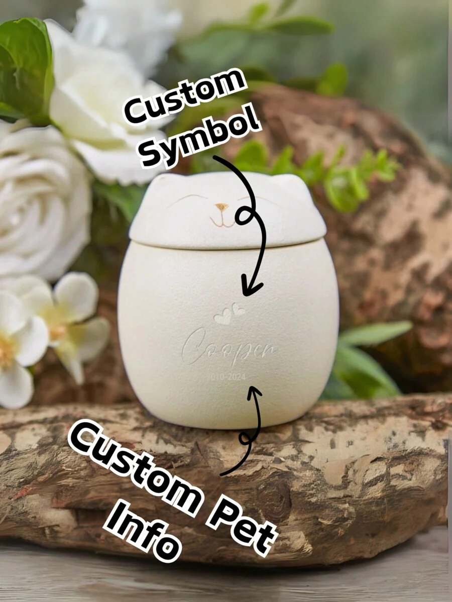 Custom Pet Paw Urn Cat With Name And Date,Modern Pet Ashes Cremation Urn,Personalized Pet Urns For Dogs Cats,Pet Memorial Art,Pet Loss Gifts - White - View 1