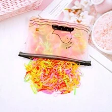 3000pcs Random Color Candy-Colored Elastic Hair Ties Set With Cute Minimal Storage Bag, Simple High Elasticity Hair Bands, Adorable Mini Rubber Bands - Multicolor - View 4