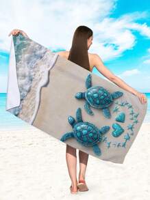 1pc Turtle, Starfish & Heart Print Beach Blanket, Super Absorbent Microfiber Swimming Pool Towel, Suitable For Beach, Bathroom, Travel - Multicolor - View 7