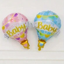 2pcs Red & Blue WELCOME BOBY Hot Air Balloon Shaped Foil Balloons, Gender Reveal Party, Birthday, Celebration Decoration, Atmosphere Background Layout, Indoor Decor, Party Supplies
