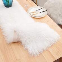 Tablecloth & Table Runner, Modern Pink Vanity Faux Fur Tablecloth, Suitable For Christmas, Wedding, Party, Holiday, Birthday, Home Farmhouse Dining Table Decor, White Polyester Plush Tablecloth - White - View 13