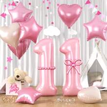 1 Set 40 Inch Pearl Pink & 18 Inch Stars & Hearts Aluminum Foil Number Balloons, Baby Shower, Birthday Party Decoration, Background