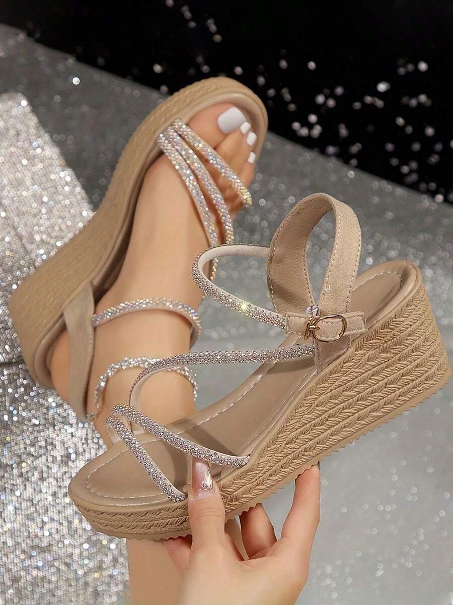 Sandalias de mujer con pedrería y cuña abierta Cuñas de plataforma - Albaricoque - Ver 1