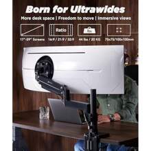 Heavy Duty Monitor Arm Ultra Wide Compatible Up To 57" 44 Lbs Pneumatic Height Adjustable Modular Extension Arms VESA 100x100 Black MA20P-S - Black-Singlemonitorarm - View 2