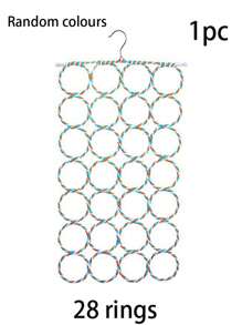 28 环围巾衣架圈，多环领带展示架，彩色编织，围巾和丝巾收纳架，家用多功能悬挂收纳架，可折叠衣架，卧室多功能圆形展示架，收纳架，家居收纳，女式白色 T 恤，女式黑色裤子，女士冬装，连衣裙， - 彩色 - 查看 11