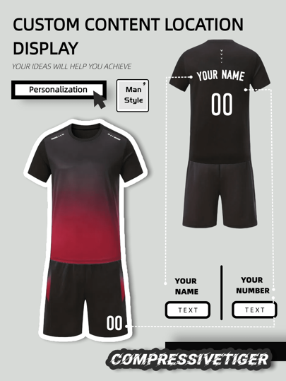 Customizable Gradient Sports Jersey Set - Quick-Dry, Breathable Short Sleeve Top & Drawstring Shorts For Basketball, Soccer, Badminton & Casual Wear