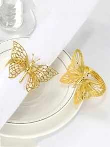 1pc Alloy Enamel Gorgeous Butterfly Napkin Ring, Tabletop Decor Napkin Holder For Dining Table, Holiday, Party, Hotel, Restaurant, Wedding, Gold Color
