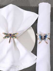 1pc Alloy Enamel Gorgeous Butterfly Napkin Ring, Tabletop Decor Napkin Holder For Dining Table, Holiday, Party, Hotel, Restaurant, Wedding, Gold Color