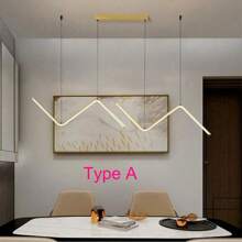 1 pieza Lámpara colgante LED moderna, Luminaria colgante de metal lineal con pantalla de acrílico blanco, Lámpara colgante de barra larga, Luz colgante de isla de techo para comedor (Dorado)