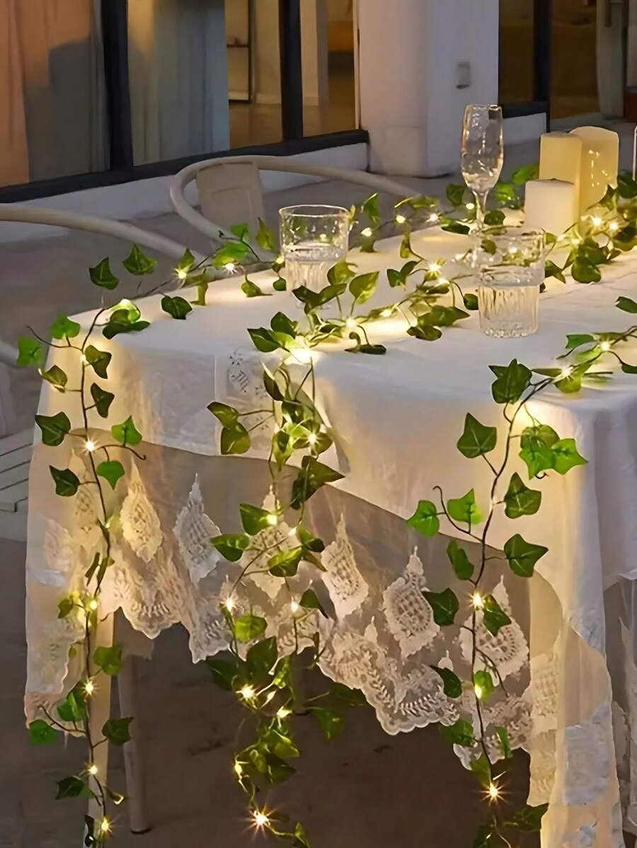 1 件 - 人造常春藤叶植物带 LED 灯串，20 个 LED 灯，夏季装饰，人造常春藤花环假植物，郁郁葱葱的美学人造常春藤藤蔓，悬挂常春藤灯用于圣诞装饰、花园庭院派对墙房间婚礼派对露台墙壁和室内装饰用于花园装饰、婚礼、家庭、客厅、复活节装饰、情人节装饰、书桌配件、派对、礼物、生日、夏季、电池供电（不含电池）