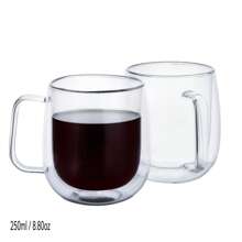 2 pièces et ensemble de 4 tasses à café en verre à double paroi avec anses (250 ml, 350 ml). Ensembles de tasses à thé. Convient aux sachets de thé, au café, au matcha, au thé rouge. Rentrée scolaire
