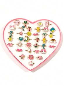 Kit 6-36 Unidades Anéis Sortidos Ajustáveis Menina - Dourado - Visão 3