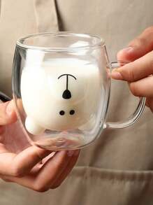 1 件双层隔热玻璃杯，带有可爱的小熊图案，适合盛放牛奶、咖啡，也是情侣的礼物 - 透明 - 查看 12