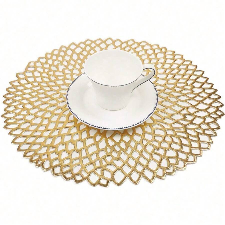 Famibay 6 PCS Christmas Placemats Set Of 6 Silver Round Place Mats Washable Heat Resistant Table Placemats Vinyl Table Mats For For Dining Kitchen Restaurant Table - Floral Gold - View 1