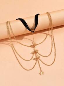 女士多层长款蝴蝶性感弹力大腿链，波西米亚风身体链 - 金色 - 查看 6